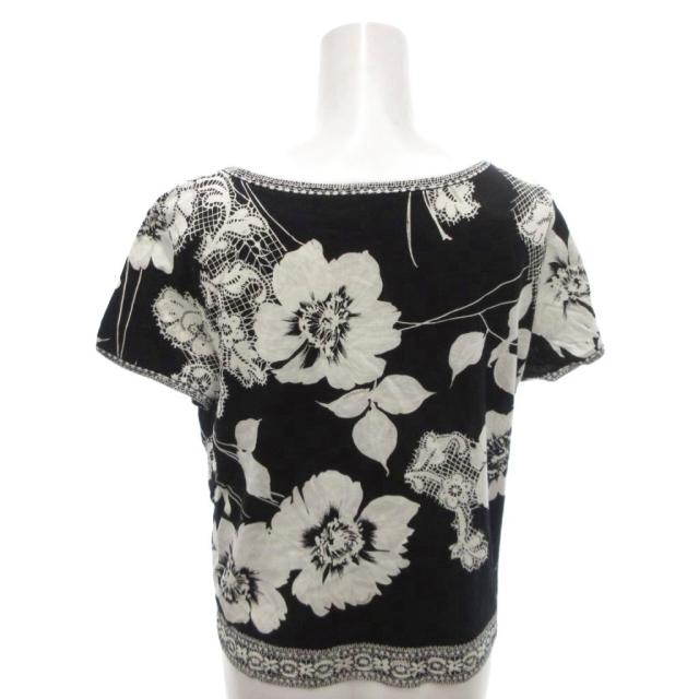 【中古】レオナール LEONARD Tシャツ カットソー LL 白 ホワイト 黒 ブラック 花柄 レース柄 ボートネック 半袖_2