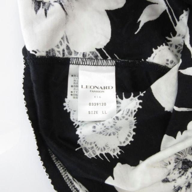 【中古】レオナール LEONARD Tシャツ カットソー LL 白 ホワイト 黒 ブラック 花柄 レース柄 ボートネック 半袖_3