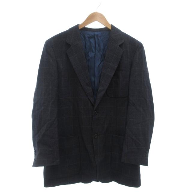 【中古】バーバリーゴルフ BURBERRY GOLF テーラードジャケット L チェック柄 シルク混 シングル 紺 ネイビー /NU