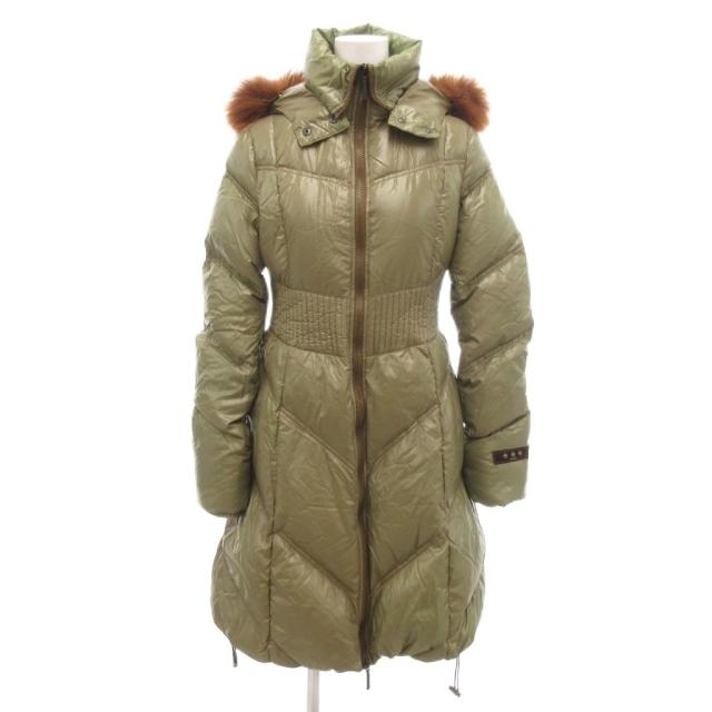 【中古】タトラス TATRAS ロング ダウンコート ナイロン ラクーンファー フード付き 2 カーキ系 /UO ■GY06