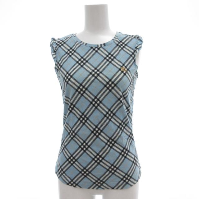 【中古】バーバリー BURBERRY ブラウス シャツ 38 ノバチェック ノースリーブ 水色 ライトブルー /AE ■GY06