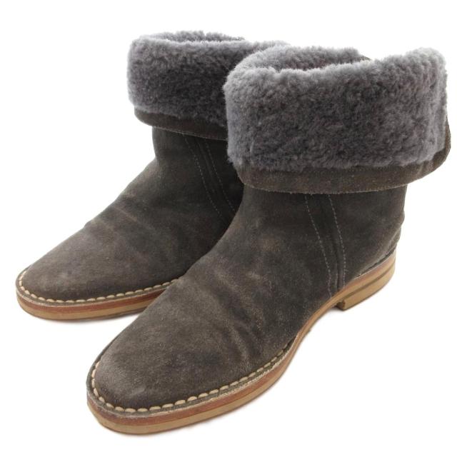 【中古】ジミーチュウ JIMMY CHOO ムートンブーツ スエード バックジップアップ 36 ダークグレー /YJ ■GY06