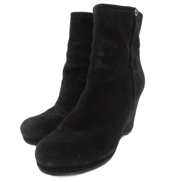 【中古】プラダ PRADA ブーティ ショートブーツ スエードレザー チャンキーヒール 36 黒 ブラック /JS ■GY06