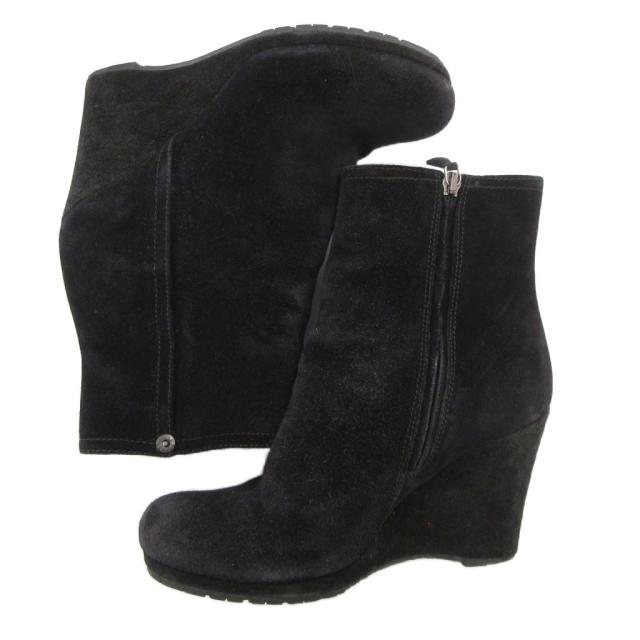 【中古】プラダ PRADA ブーティ ショートブーツ スエードレザー チャンキーヒール 36 黒 ブラック /JS ■GY06_6
