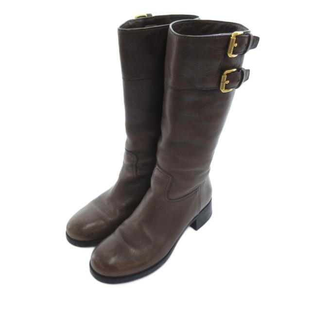 【中古】プラダスポーツ PRADA SPORT ロングブーツ 鹿革 ディアスキンレザー 37 茶 ブラウン /UO レディース