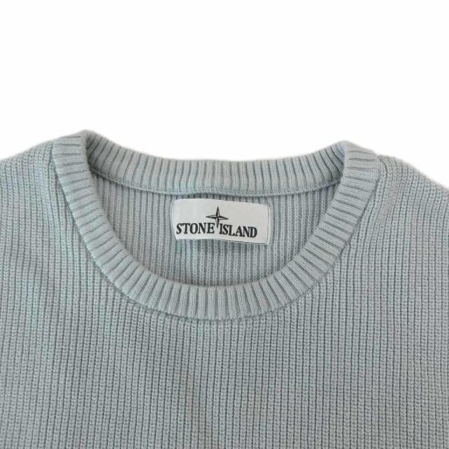 【中古】ストーンアイランド STONE ISLAND コットンニット セーター リブ編み クルーネック M 水色 ライトブルー_4