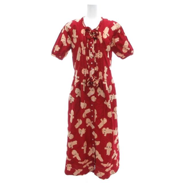 【中古】ピンクハウス PINK HOUSE ロング シャツワンピース キューピー総柄 半袖 M 赤 レッド /UO ■GY06