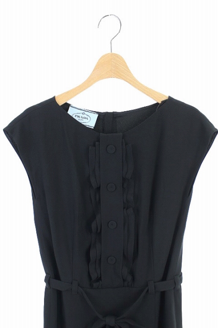 中古 プラダ Prada ワンピース 膝丈 ノースリーブ ベルト付き 36 黒 Hh Os レディースの通販はau Pay マーケット ブランド古着のベクトル