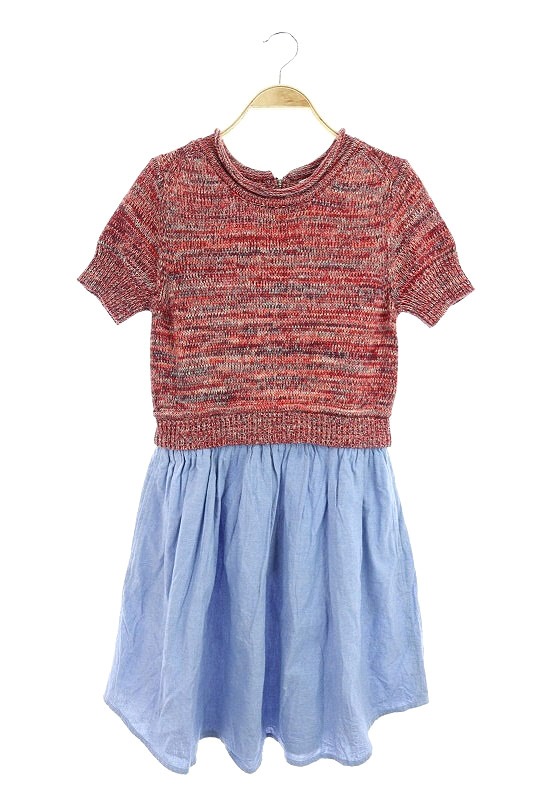 中古 カルヴェン Carven ワンピース ニット 切替 ひざ丈 半袖 M 赤 水色 Kn Os レディースの通販はau Pay マーケット ブランド古着のベクトル