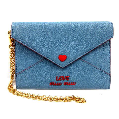 中古 ミュウミュウ Miumiu Love カード入れ ケース ポーチ レザー ロゴ ハート 水色 ブルー Sr18 レディースの通販はau Pay マーケット ブランド古着のベクトル