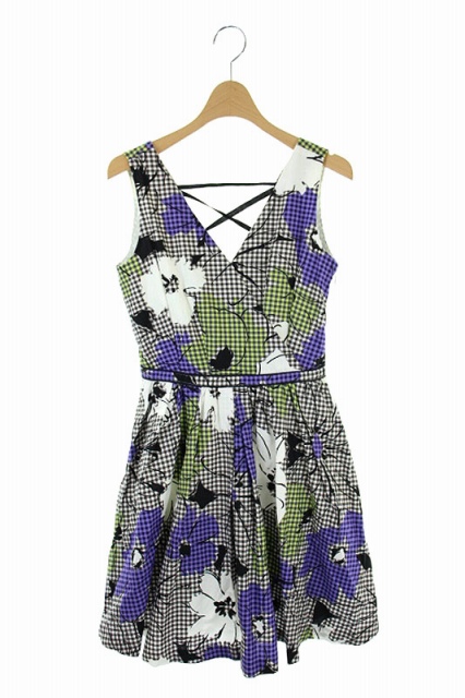 中古 リリーブラウン Lily Brown ワンピース フレア チェック ミニ ノースリーブ 1 紫 緑 茶 Kn Os レディースの通販はau Wowma ブランド古着のベクトル