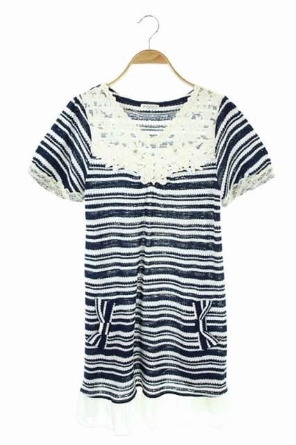 中古 アクシーズファム Axes Femme ワンピース ニット ボーダー フリル レース ミニ 半袖 M 紺 白 Kn レディースの通販はau Pay マーケット ブランド古着のベクトル