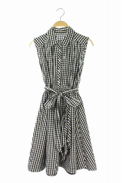 中古 トッコ Tocco ワンピース ビジュー ギンガムチェック ノースリーブ 膝丈 M 黒 白 Ao Os レディースの通販はau Wowma ブランド古着のベクトル