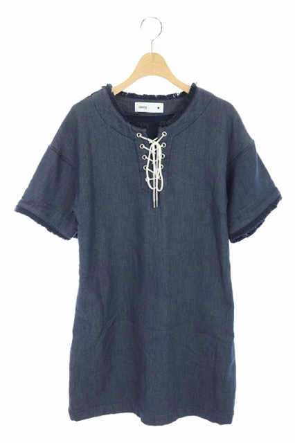 中古 コンバース Converse Tokyo ワンピース ミニ 半袖 スウェット フリンジ レースアップ 紺 My Os レディースの通販はau Pay マーケット ブランド古着のベクトル