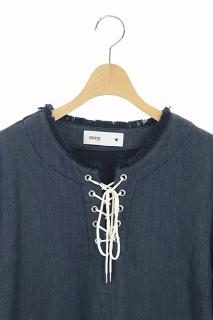 中古 コンバース Converse Tokyo ワンピース ミニ 半袖 スウェット フリンジ レースアップ 紺 My Os レディースの通販はau Pay マーケット ブランド古着のベクトル