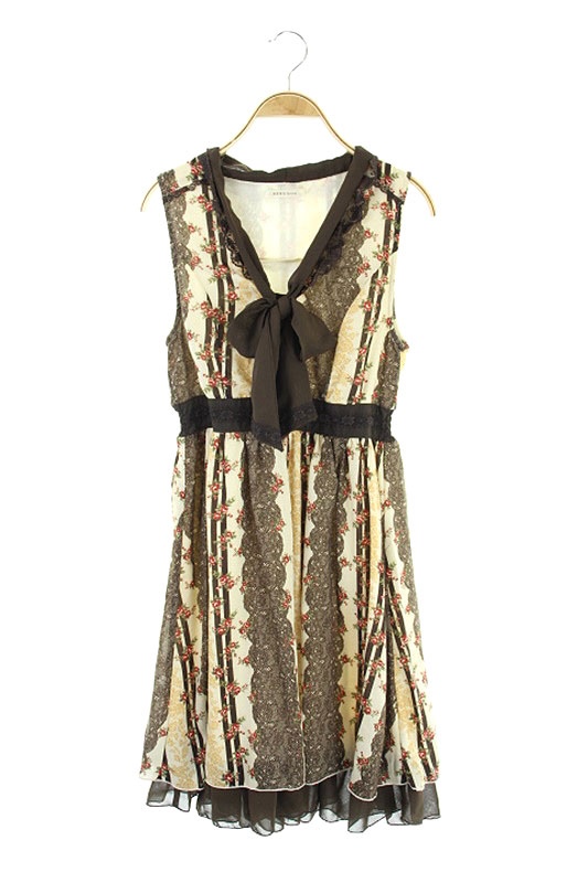 中古 アクシーズファム Axes Femme ワンピース フラワー レースプリント ノースリーブ M ベージュ 茶 レディースの通販はau Pay マーケット ブランド古着のベクトル