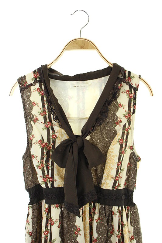 中古 アクシーズファム Axes Femme ワンピース フラワー レースプリント ノースリーブ M ベージュ 茶 レディースの通販はau Pay マーケット ブランド古着のベクトル