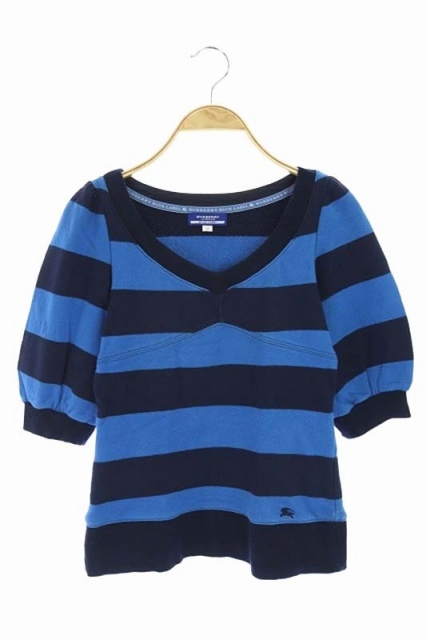 中古 バーバリーブルーレーベル Vネックボーダーカットソー スウェット 五分袖 38 青 紺 Es Os レディースの通販はau Pay マーケット ブランド古着のベクトル