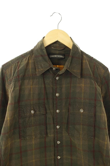 中古 クロムハーツ Chrome Hearts ワックスコットンクロスボールチェックシャツ 長袖 カーキ 茶 Os Ad メンズの通販はau Pay マーケット ブランド古着のベクトル