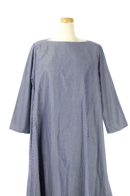 中古 ユニ Yuni ストライプノーカラーワイドシルエットシャツワンピース 長袖 F 紺 白 Os レディースの通販はau Pay マーケット ブランド古着のベクトル