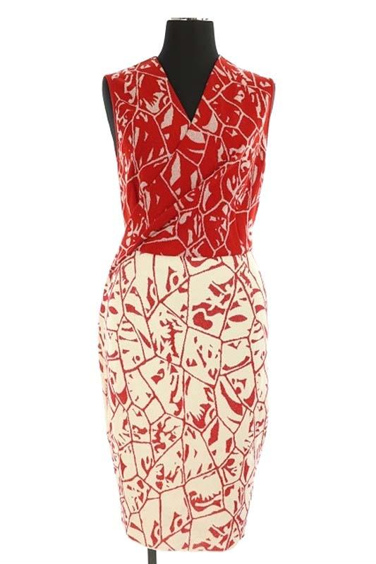 中古 ミッソーニ Missoni 総柄ノースリーブニットワンピース ひざ丈 カシュクール 切替 40 赤 白 Os レディースの通販はau Pay マーケット ブランド古着のベクトル