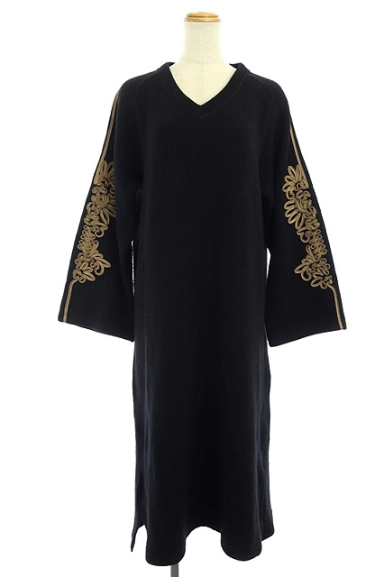 中古 ロキト Lokitho ワンピース ロング マキシ丈 長袖 ニット ウール混 刺繍 1 黒 Mi Os レディースの通販はau Pay マーケット ブランド古着のベクトル