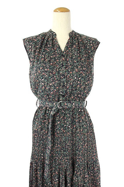 中古 アプワイザーリッシェ ss 洗えるプリーツティアードワンピース 小花柄 総柄 ロング ノースリーブ 1 紺 緑の通販はau Pay マーケット ブランド古着のベクトル