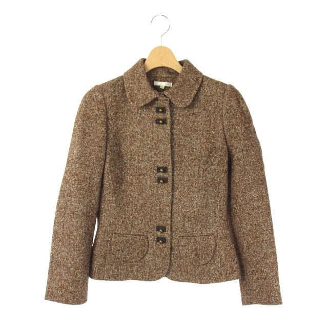 中古 ポールカ Paule Ka ヘリンボーンツイードジャケット 総裏地 シルク混 ラウンドカラー 36 茶 Osの通販はau Pay マーケット ブランド古着のベクトル