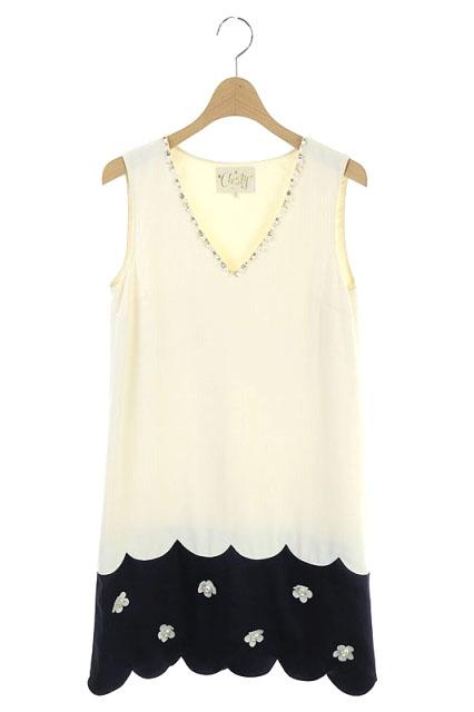 中古 チェスティ ビーズ ワンピース 膝丈 ノースリーブ スカラップ Vネック フラワーモチーフ 1 アイボリー 紺の通販はau Pay マーケット ブランド古着のベクトル