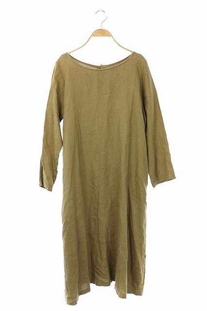 中古 ネストローブ Nest Robe リネン シャツワンピース 長袖 Aライン ロング バックボタン ラウンドネック カーキの通販はau Pay マーケット ブランド古着のベクトル