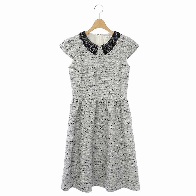 中古 ルネ Rene ビジュー付き ツイードワンピース フレンチスリーブ フレア 膝丈 レース 34 白 黒 レディースの通販はau Pay マーケット ブランド古着のベクトル