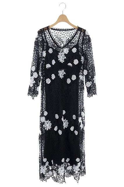 中古 グレースコンチネンタル 19ss フラワーレースワンピース ロング 長袖 キャミソール付き 36 黒の通販はau Pay マーケット ブランド古着のベクトル
