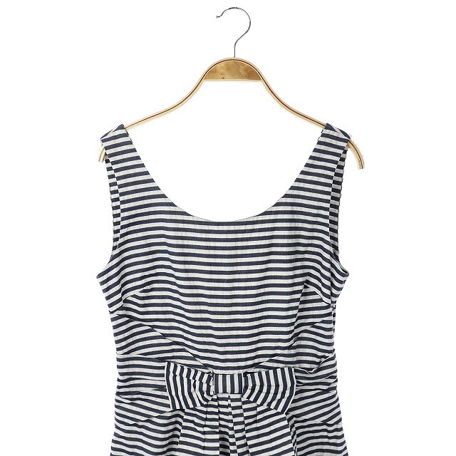 中古 ケイトスペード Kate Spade ワンピース ノースリーブ ボーダー 膝丈 ジップアップ リボン 4 M 紺 白 Sa Osの通販はau Pay マーケット ブランド古着のベクトル