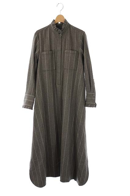 中古 エブール Ebure ウール ストライプ ワンピース シャツ 長袖 スタンドカラー 比翼ボタン フレア 38 グレー 白の通販はau Pay マーケット ブランド古着のベクトル