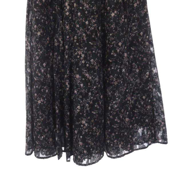 ザラ FLORAL MIDI SKIRT フレアスカート ロング マキシ 花柄 総柄 M 黒