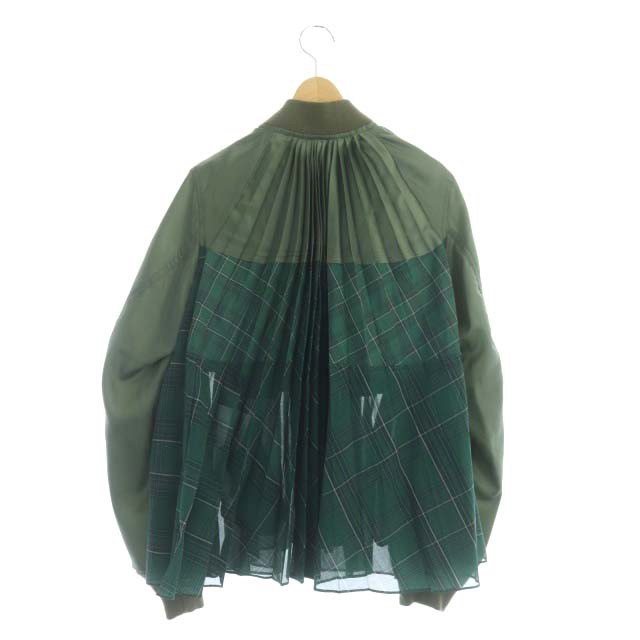 【中古】サカイ sacai 22SS ブルゾン ジャケット ドッキング チェック プリーツ ジップアップ 2 カーキ 緑 グリーン｜au PAY  マーケット