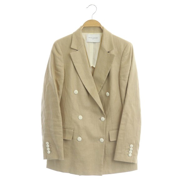 【中古】ユナイテッドアローズ UNITED ARROWS リネン ブレザージャケット テーラード 背抜き 36 ベージュ|au PAY マーケット