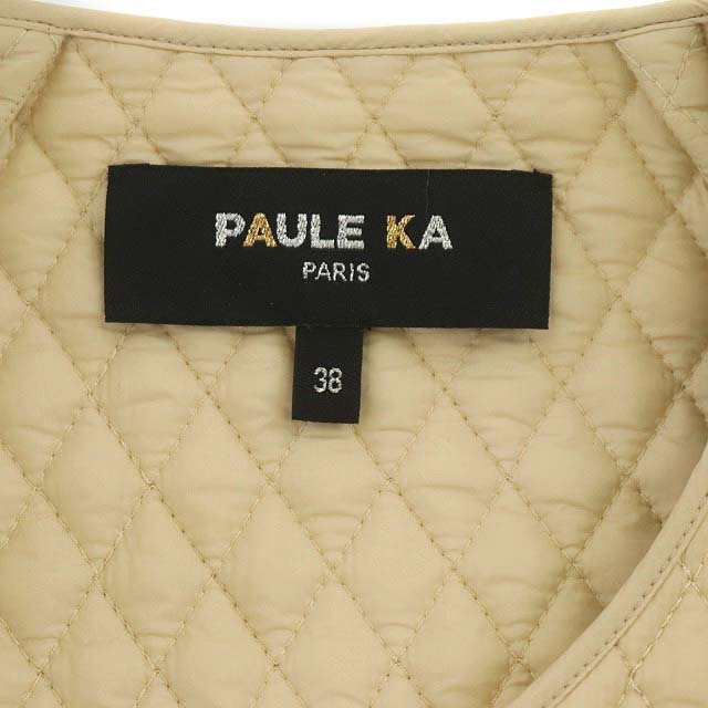 【中古】ポールカ PAULE KA キルティング ジャケット 切替え ジップアップ 中綿 38 ベージュ グレー ｜au PAY マーケット