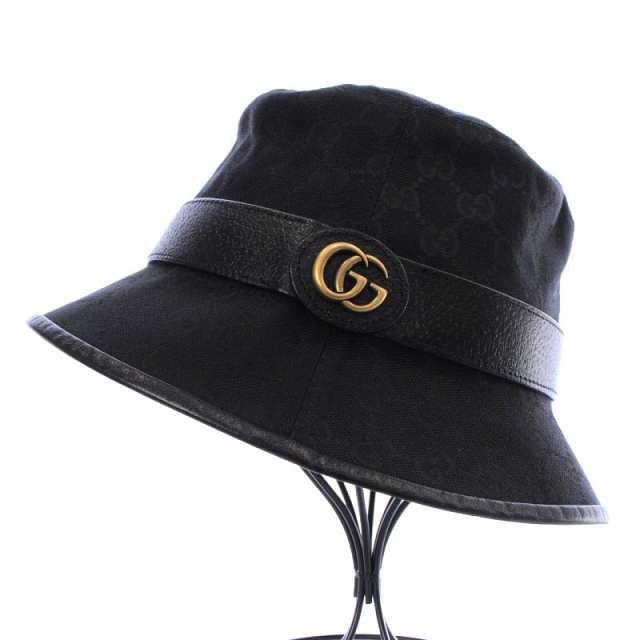 中古】グッチ GUCCI GGキャンバス フェドラハット 帽子 M 58cm 黒