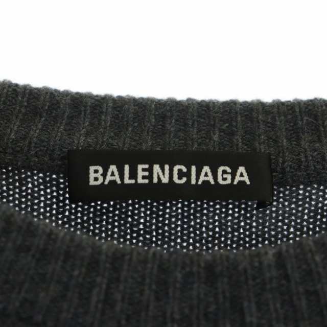 【中古】バレンシアガ BALENCIAGA ロゴ刺繍 カシミヤ ニット セーター 長袖 クルーネック XS グレー メンズ｜au PAY マーケット