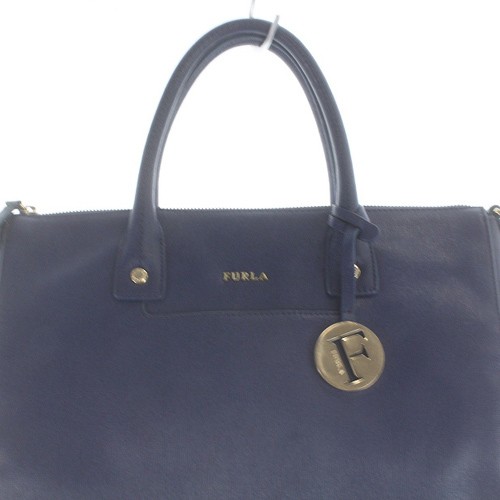 中古】フルラ FURLA ハンドバッグ ロゴ レザー 紺 ネイビー /SR20