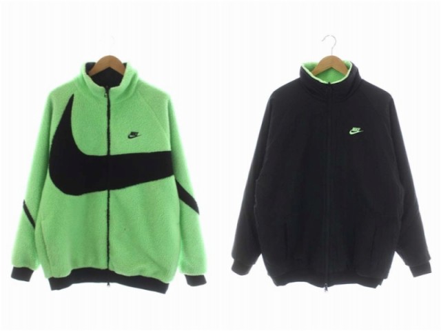 【中古】ナイキ VM SWOOSH FULL ZIP ボアブルゾン ジャケット リバーシブル XXL ライトグリーン 黒 BQ6546-350  メンズ｜au PAY マーケット