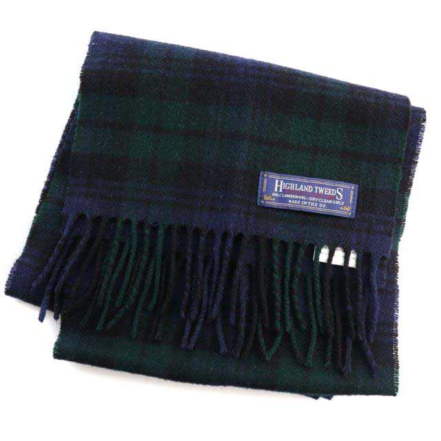 【中古】ハイランドツイード HIGHLAND TWEEDS マフラー チェック フリンジ ウール 紺 緑 ネイビー グリーン メンズ｜au PAY  マーケット