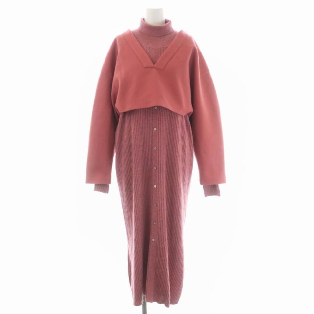 【中古】アメリヴィンテージ LAYERED KNIT DRESS 二点セット ワンピース 長袖 ロング ジャケット F ピンク｜au PAY マーケット