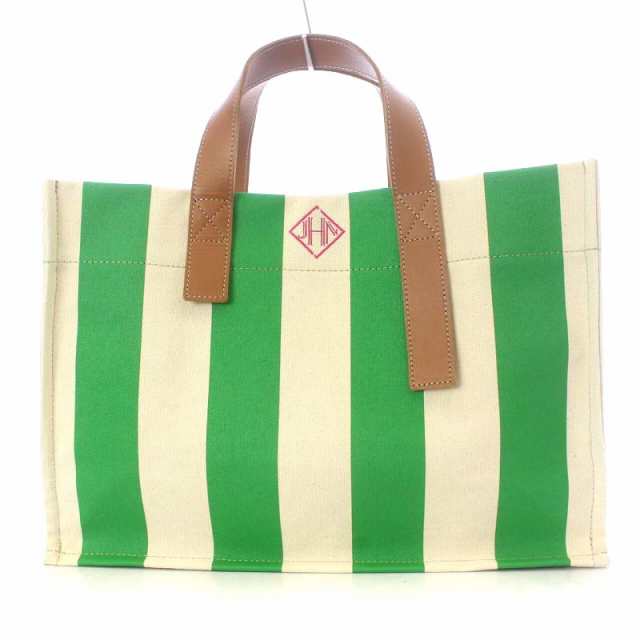 【中古】ジェイエヌハーツ JNHearts Garden Green Stripe トートバッグ ハンドバッグ キャンバス バイカラー 緑色 白｜au  PAY マーケット