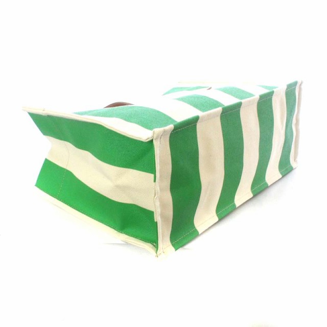 【中古】ジェイエヌハーツ JNHearts Garden Green Stripe トートバッグ ハンドバッグ キャンバス バイカラー 緑色 白｜au  PAY マーケット