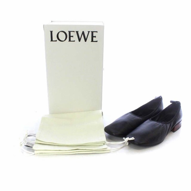 【中古】ロエベ LOEWE バレリーナ スリップオンシューズ バレエシューズ パンプス ローヒール スクエアトゥ 37 黒｜au PAY マーケット