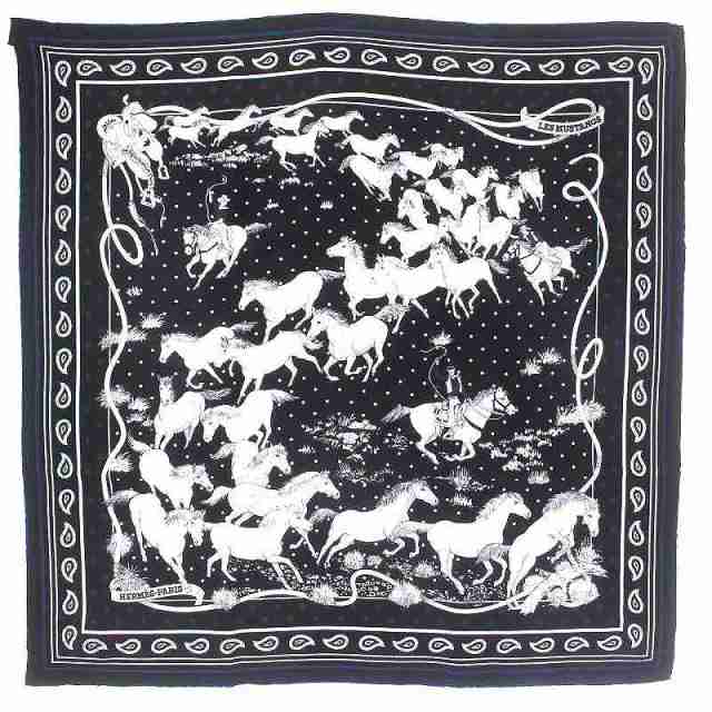 中古】エルメス HERMES 22AW スカーフ カレ55 LES MUSTANGS BANDANA