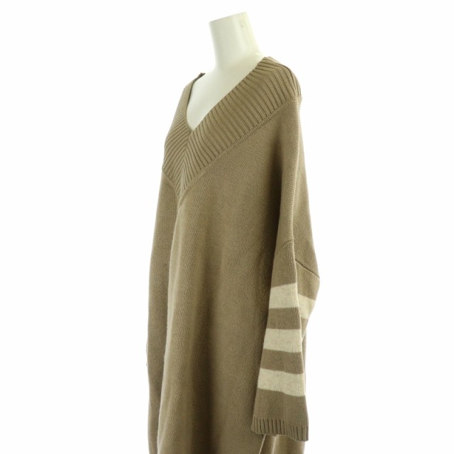 【中古】アゲイン AGAIN Deuxieme Classe取り扱い V NECK KNIT ニット セーター ロング 長袖 Vネック S  ベージュ｜au PAY マーケット