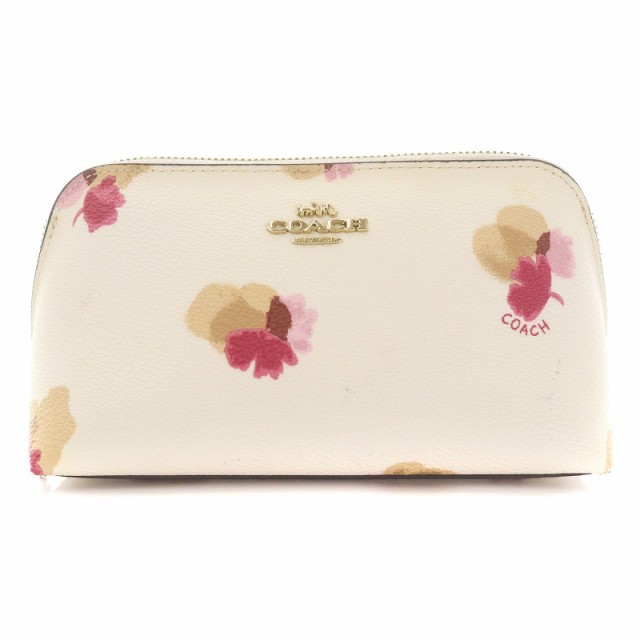 中古】コーチ COACH ポーチ 小物入れ レザー 花柄 プリント ロゴ